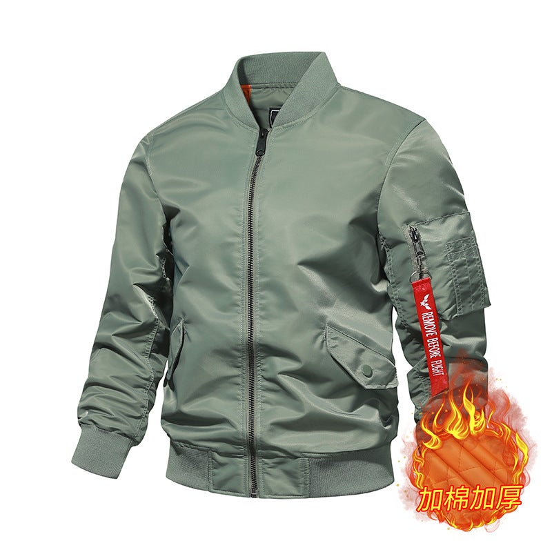 Flight Jacket Male [Plus Cotton/Thin] Ma1 Air Force Jacket Baseball Uniform Solid Color Japanese Jacket Male - Image 2