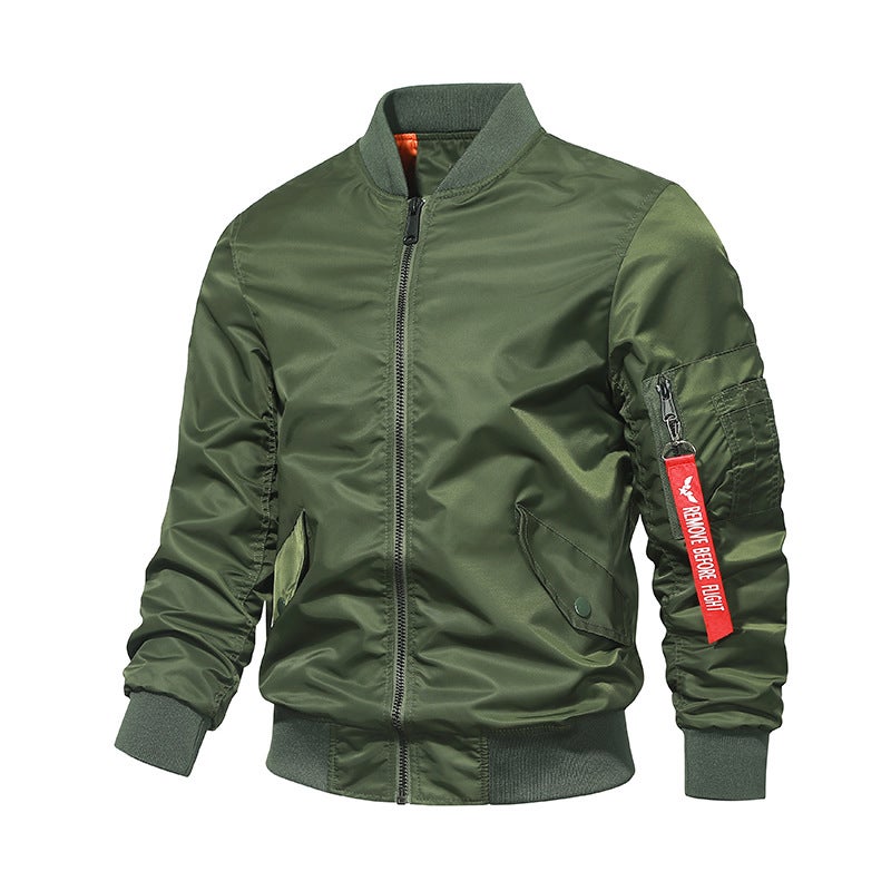 Flight Jacket Male [Plus Cotton/Thin] Ma1 Air Force Jacket Baseball Uniform Solid Color Japanese Jacket Male - Image 4