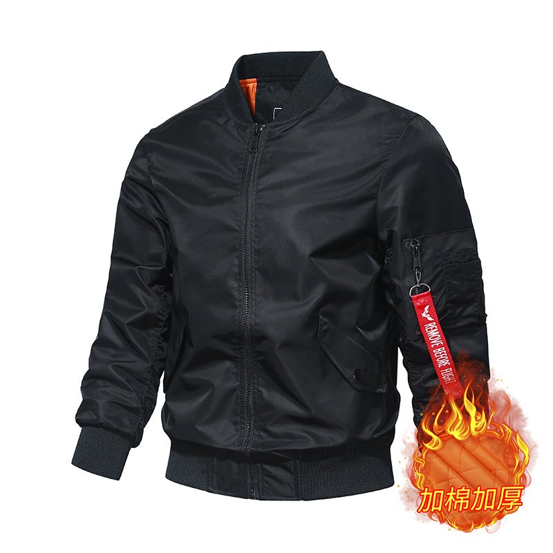 Flight Jacket Male [Plus Cotton/Thin] Ma1 Air Force Jacket Baseball Uniform Solid Color Japanese Jacket Male - Image 1