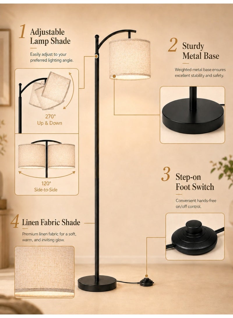 OHAHO Floor Lamp for Living Room with 3 Color Temperatures LED Bulb, Modern Standing Lamp with Adjustable Linen Shade, Standing Lamp Tall Industrial Floor Lamp Reading for Bedroom, Office - Image 3