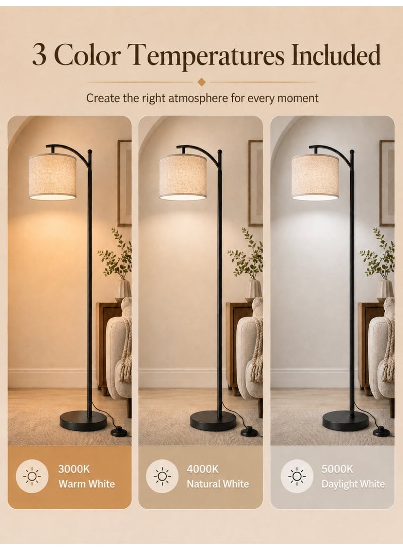 OHAHO Floor Lamp for Living Room with 3 Color Temperatures LED Bulb, Modern Standing Lamp with Adjustable Linen Shade, Standing Lamp Tall Industrial Floor Lamp Reading for Bedroom, Office - Image 4