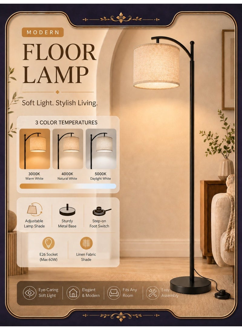 OHAHO Floor Lamp for Living Room with 3 Color Temperatures LED Bulb, Modern Standing Lamp with Adjustable Linen Shade, Standing Lamp Tall Industrial Floor Lamp Reading for Bedroom, Office - Image 1