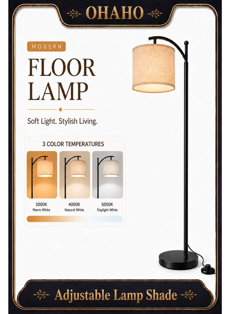 OHAHO Floor Lamp for Living Room with 3 Color Temperatures LED Bulb, Modern Standing Lamp with Adjustable Linen Shade, Standing Lamp Tall Industrial Floor Lamp Reading for Bedroom, Office - Image 1