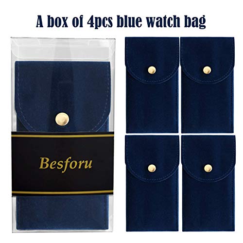 Besforu 4PCS Watch Travel Case for Men and Women Portable Velvet Watch Pouch Watch Storage Bag and Organizer (4-BLUE) - Image 2