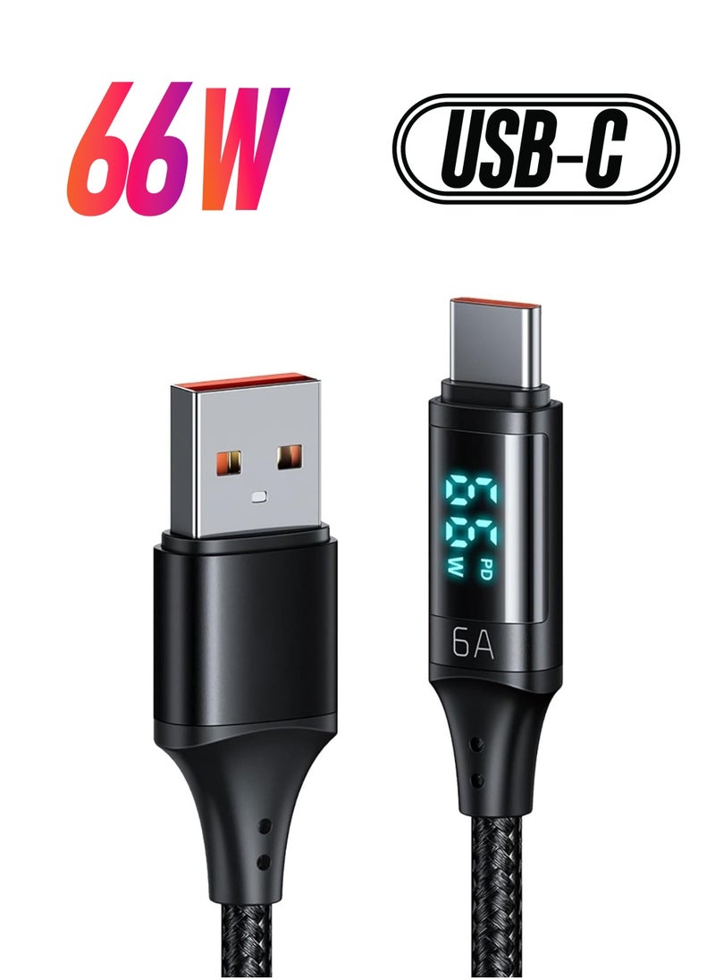 SYOSI USB to C Cable with Power Digital Display - 66W Fast Charging, Nylon Braided Type for iPhone 15, 15 Plus Pro Max, iPad Pro, PS5 6, More [6.0A 1.2m]  - Image 1
