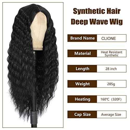 Clione 28 Inch Long Curly Synthetic Hair Wigs for Women Black Lace Front Wig Synthetic Curly Wigs Deep Wave Wig with 4" Simulated Scalp Natural Crimps Curls Hair Replacement Wigs for Daily Party Use 1B# - Image 4