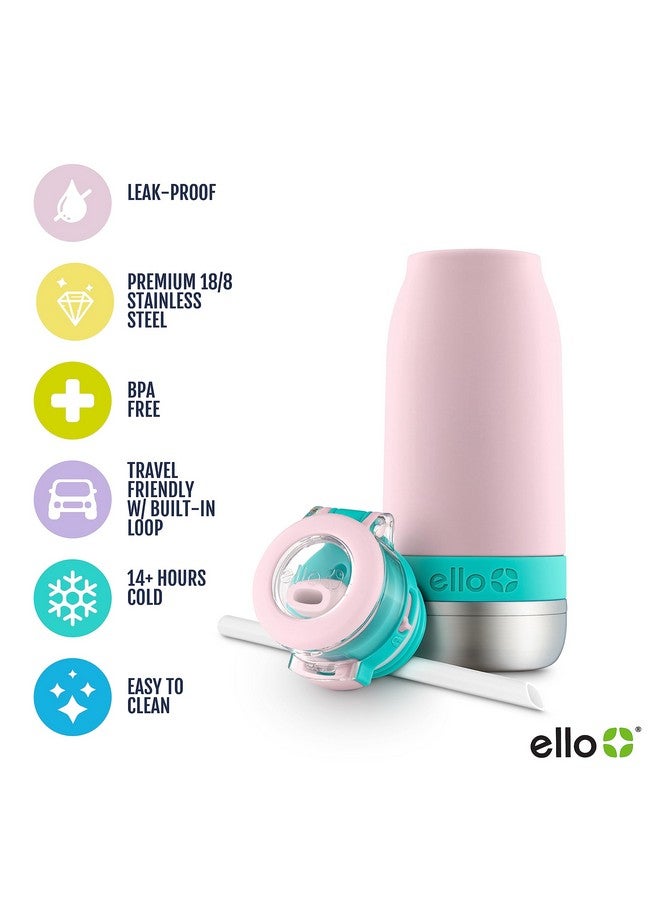 Ello Ello Emma 14oz Vacuum Insulated Stainless Steel Kids Water Bottle with Straw and Built-in Carrying Handle and Leak-Proof Locking Lid for School Backpack, Lunchbox and Outdoor Sports, Cotton Candy - Image 2