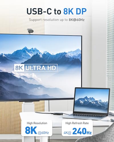 Cable Matters 4K@240Hz USB C Hub DisplayPort 1.4 with 100W Charging, Support 8K@60Hz, HDR(Foldable USB C to DisplayPort Hub) Compatible with Thunderbolt 4, MacBook, XPS, iPad Pro, iPhone 16/15 Pro - Image 2