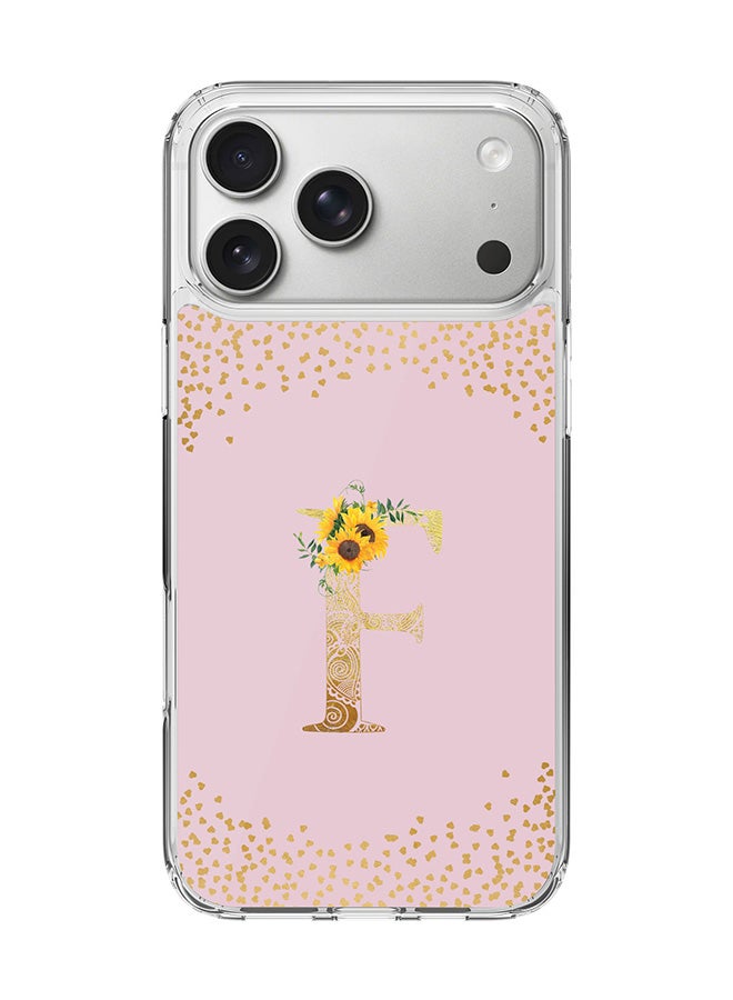 Stylizedd Classic Clear MagSafe Case for iPhone 17 Pro Max , Hybrid Soft Case Flexible Edges Anti Drop TPU PC Gel Thin Transparent Cover [ Designed for iPhone 17 Pro Max ] - Custom Monogram Initial Letter Floral Pattern Alphabet - F  (Pink )