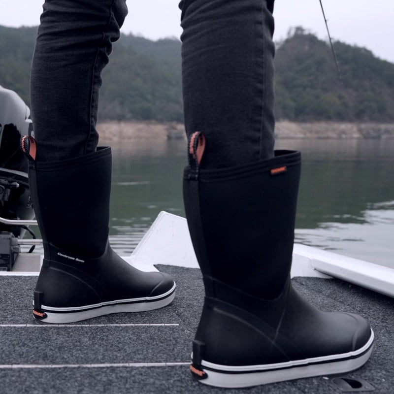 Showave Deck Boots for Men Rain Boots Mid Calf Insulated Rubber Boot for Men Waterproof Fishing Boot Outdoor Mud Booties for Sailing Gardening Working(Black,Size 9) - Image 3