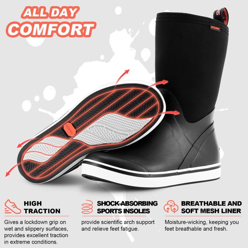 Showave Deck Boots for Men Rain Boots Mid Calf Insulated Rubber Boot for Men Waterproof Fishing Boot Outdoor Mud Booties for Sailing Gardening Working(Black,Size 9) - Image 4