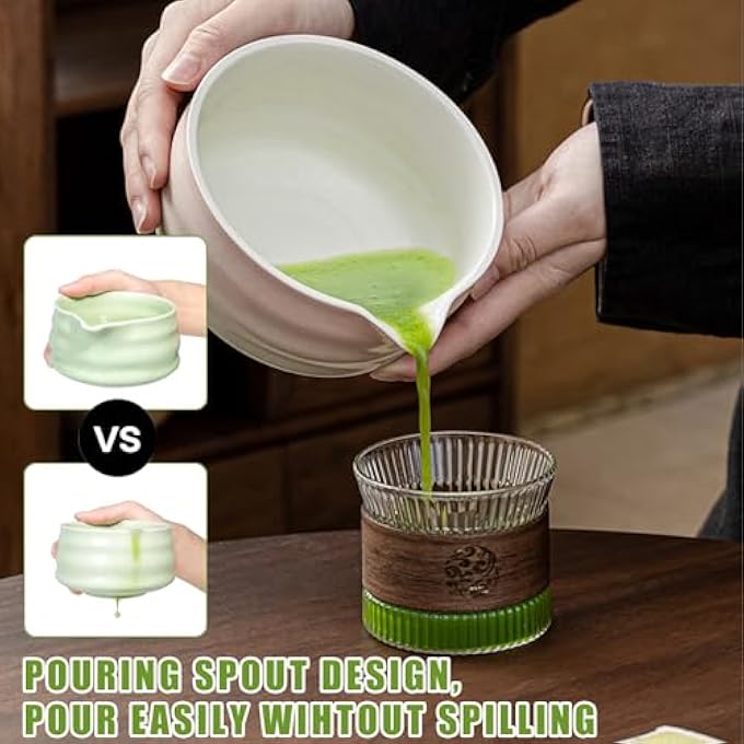 Aohellfe Matcha Stirrer Set 8 Piece Beautiful Matcha Set Includes Matcha Bowl Bamboo Matcha Stirrer 2 Teaspoons Bamboo Tray Stainless Steel Tea Sieve Tea Brewing Utensils Gradient Pink - Image 3