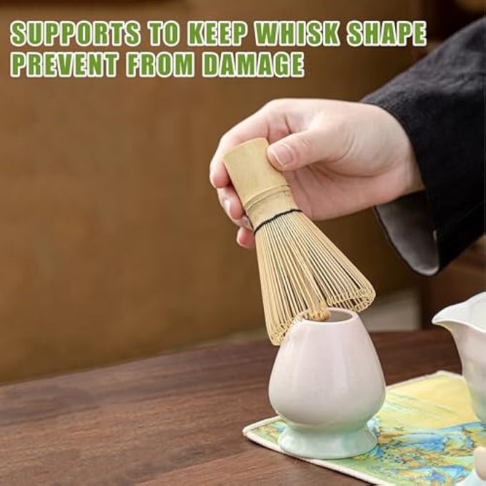 Aohellfe Matcha Stirrer Set 8 Piece Beautiful Matcha Set Includes Matcha Bowl Bamboo Matcha Stirrer 2 Teaspoons Bamboo Tray Stainless Steel Tea Sieve Tea Brewing Utensils Gradient Pink - Image 4