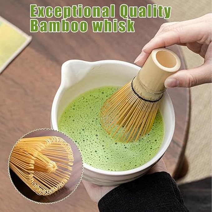 Aohellfe Matcha Stirrer Set 8 Piece Beautiful Matcha Set Includes Matcha Bowl Bamboo Matcha Stirrer 2 Teaspoons Bamboo Tray Stainless Steel Tea Sieve Tea Brewing Utensils Gradient Pink - Image 5