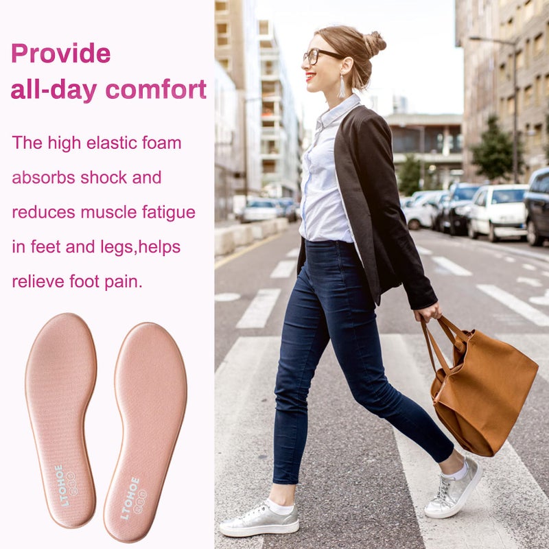 LTOHOE Memory Foam Insoles for Women, Replacement Shoe Inserts for Work Boot, Running Shoes, Hiking Shoes, Sneaker, Cushion Shoe Insoles Shock Absorbing for Foot Pain Relief, Comfort Inner Soles Pink US 6 - Image 3