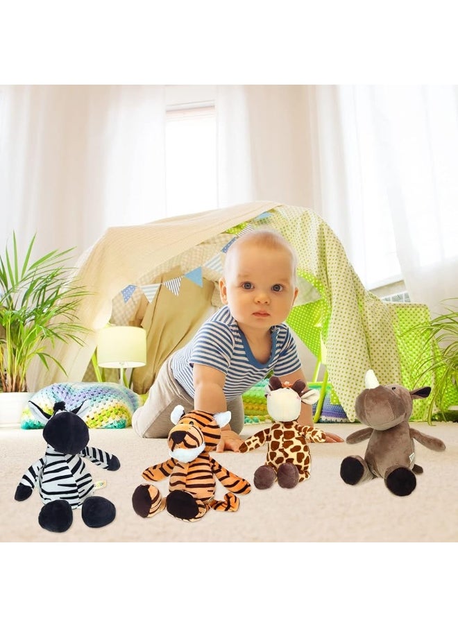 Zhanmai 9 Pcs Plush Jungle Animals Toys Jungle Safari Stuffed Animals Bundle 9.9 Inch Cute Plush Animal Toys Includes Tiger Lion Elephant Monkey Zebra Raccoon Rhino Giraffe for Kids Animal Theme Party  - Image 1