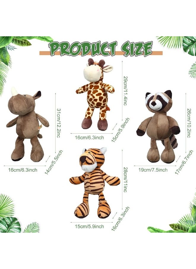 Zhanmai 9 Pcs Plush Jungle Animals Toys Jungle Safari Stuffed Animals Bundle 9.9 Inch Cute Plush Animal Toys Includes Tiger Lion Elephant Monkey Zebra Raccoon Rhino Giraffe for Kids Animal Theme Party  - Image 3