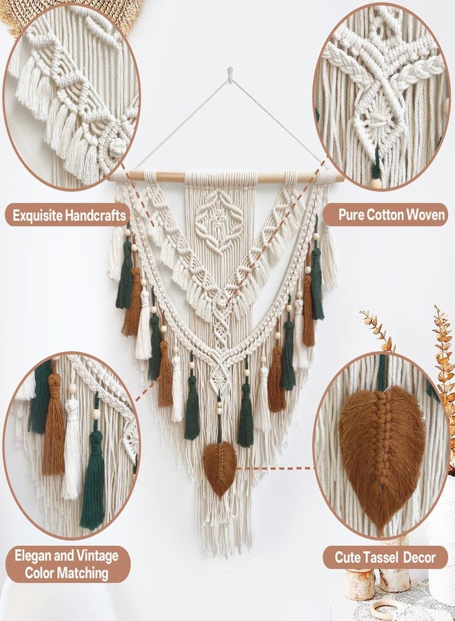 lokeisna Macrame Wall Hanging, Woven Tapestry Beige & Dusty Rose Handmade Craft Macrame Wall Decor, Gallery & Nursery, Size 37.4” Lx27.5” W Brown Green - Image 4