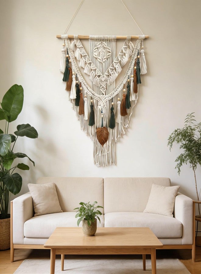 lokeisna Macrame Wall Hanging, Woven Tapestry Beige & Dusty Rose Handmade Craft Macrame Wall Decor, Gallery & Nursery, Size 37.4” Lx27.5” W Brown Green - Image 5