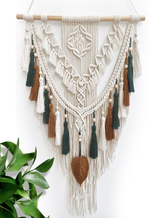 lokeisna Macrame Wall Hanging, Woven Tapestry Beige & Dusty Rose Handmade Craft Macrame Wall Decor, Gallery & Nursery, Size 37.4” Lx27.5” W Brown Green - Image 2