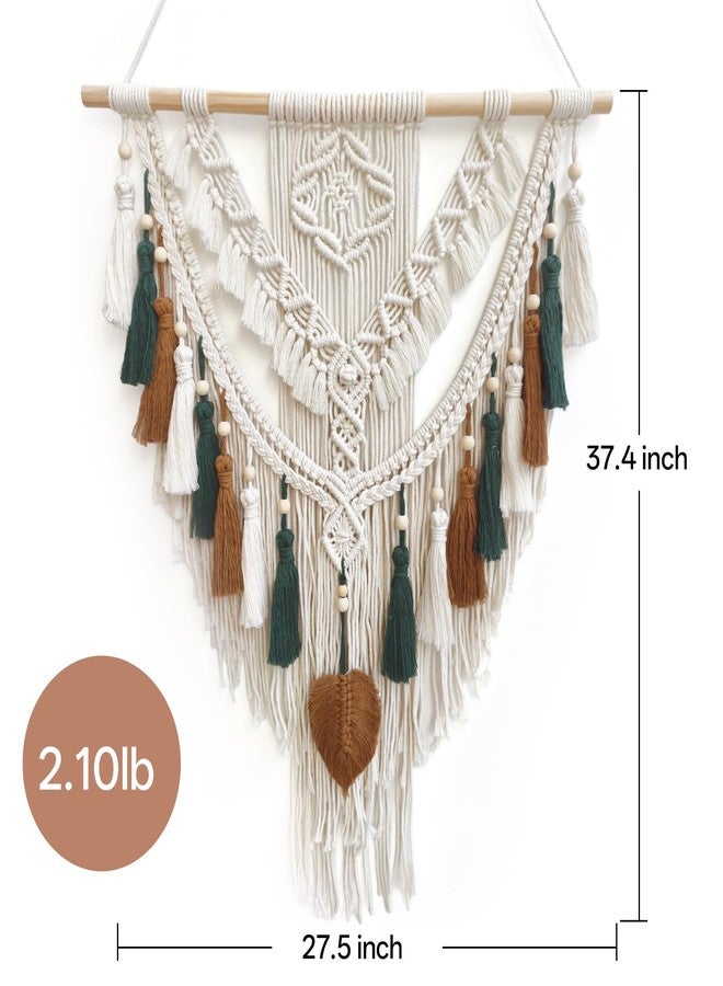 lokeisna Macrame Wall Hanging, Woven Tapestry Beige & Dusty Rose Handmade Craft Macrame Wall Decor, Gallery & Nursery, Size 37.4” Lx27.5” W Brown Green - Image 3