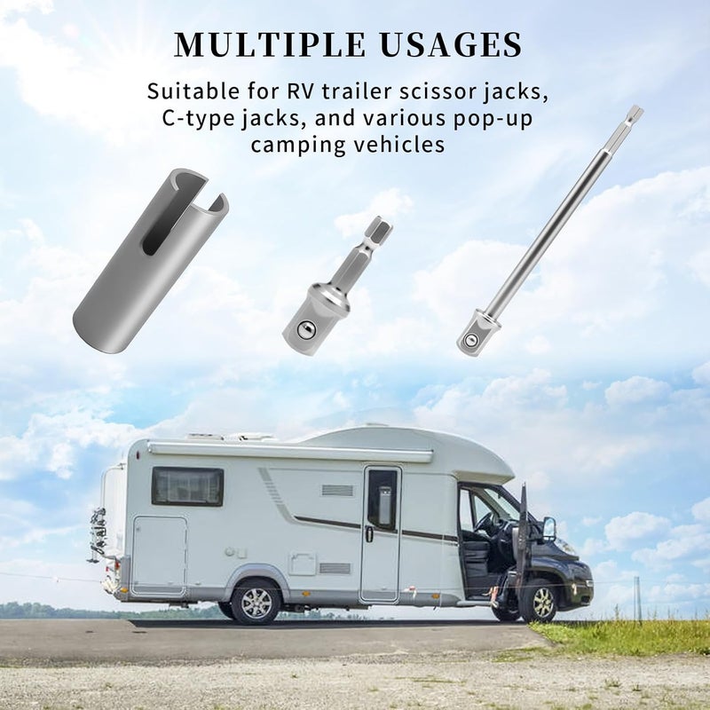 KCMOSGI Scissor Jack Slotted Drill Adapter, Compatible with RV Manual Scissor Jacks, C Jacks, Camper Trailer Pop-Up Stabilizers, Effortless Lifting for RV Owners and Campers - Image 5