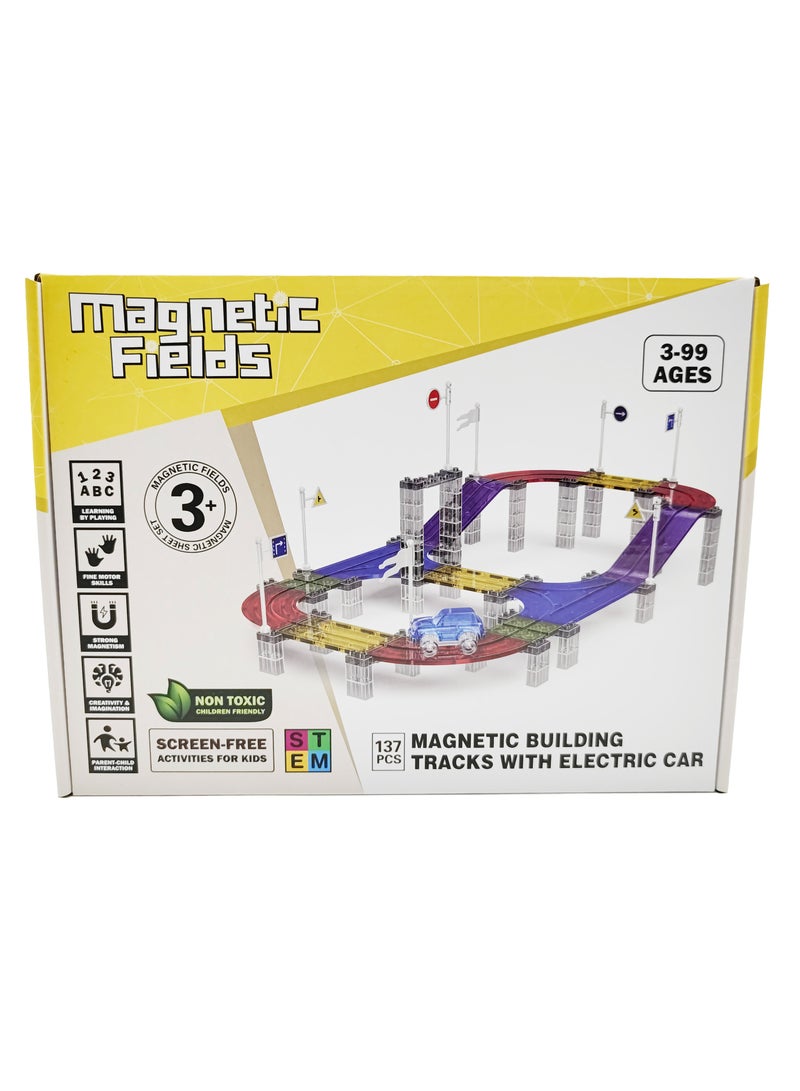 Magnetic Fields Magnetic Building Tracks with Electric Car -137 Pcs - Image 2