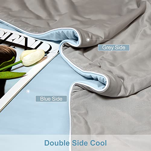 LLanCL Cooling Blankets for Hot Sleepers - Cool Like Ice Cream Lightweight Blanket for Summer with Double Side Cold, Cooling Comforter, Quilt, Fabric for Bed (Queen Size 79" x 91" Blue & Grey) - Image 4