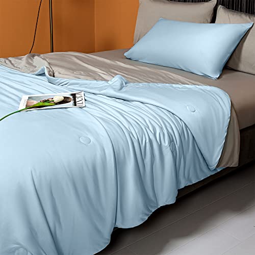 LLanCL Cooling Blankets for Hot Sleepers - Cool Like Ice Cream Lightweight Blanket for Summer with Double Side Cold, Cooling Comforter, Quilt, Fabric for Bed (Queen Size 79" x 91" Blue & Grey) - Image 2