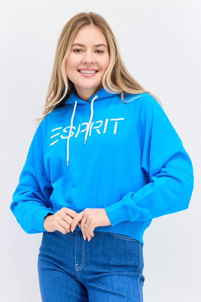 ESPRIT هودي نسائي بأكمام طويلة وطباعة جرافيك، أزرق - Image 1