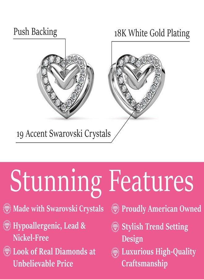 Cate & Chloe Cathy 18k White Gold Double Heart Stud Earrings with Simulated Diamond Crystals, Hypoallergenic Jewelry for Women, Gift for Her - Image 2