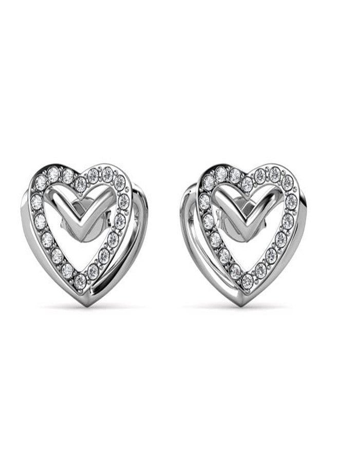 Cate & Chloe Cathy 18k White Gold Double Heart Stud Earrings with Simulated Diamond Crystals, Hypoallergenic Jewelry for Women, Gift for Her - Image 1