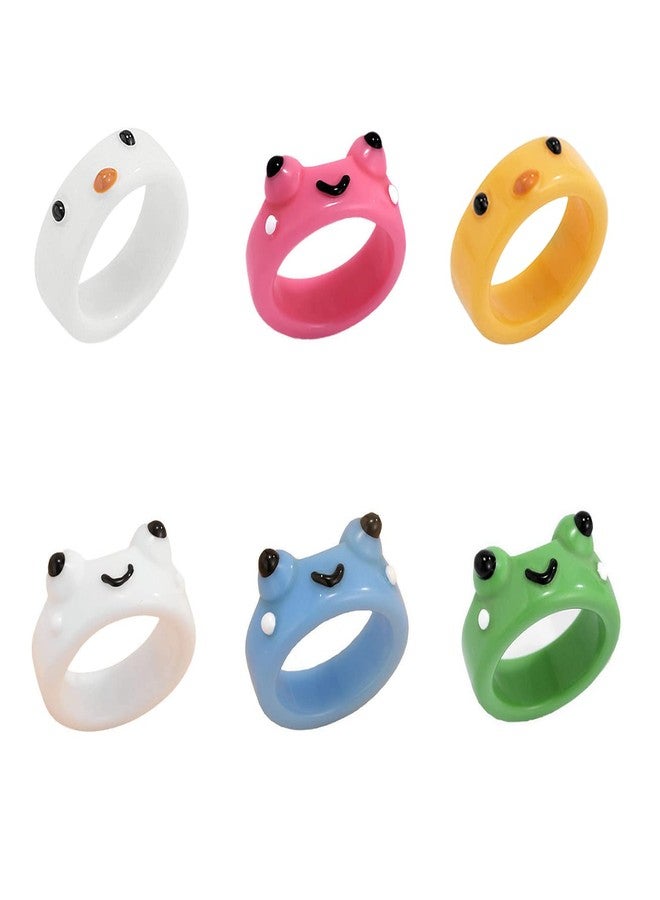 خاتم طين على شكل ضفدع من بينغيونغ تشانغ، 6 قطع، خواتم ملونة مضحكة على شكل صيصان صغيرة لطيفة من الراتنج الأكريليكي، هدية مجوهرات شخصية للنساء، هدية عيد الميلاد - Image 1