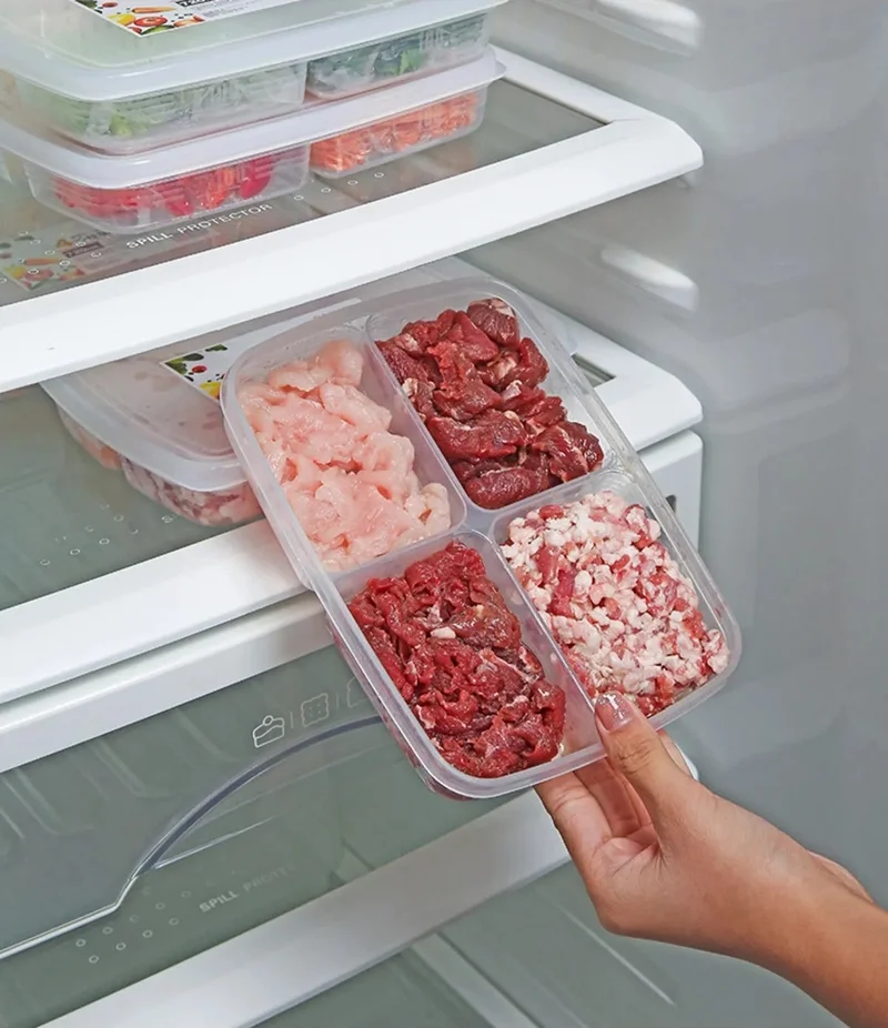 Safestore 12 Pieces Frozen Mini 4 Compartment Meal Bowl Meat and Vegetable Storage Container - Minced Meat Chicken Freezer Organizer