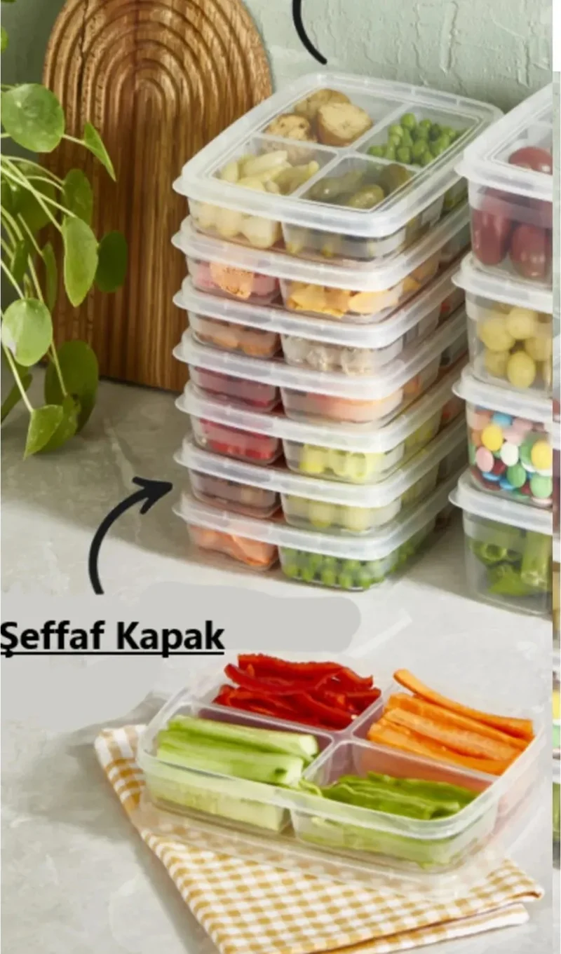 Safestore 12 Pieces Frozen Mini 4 Compartment Meal Bowl Meat and Vegetable Storage Container - Minced Meat Chicken Freezer Organizer