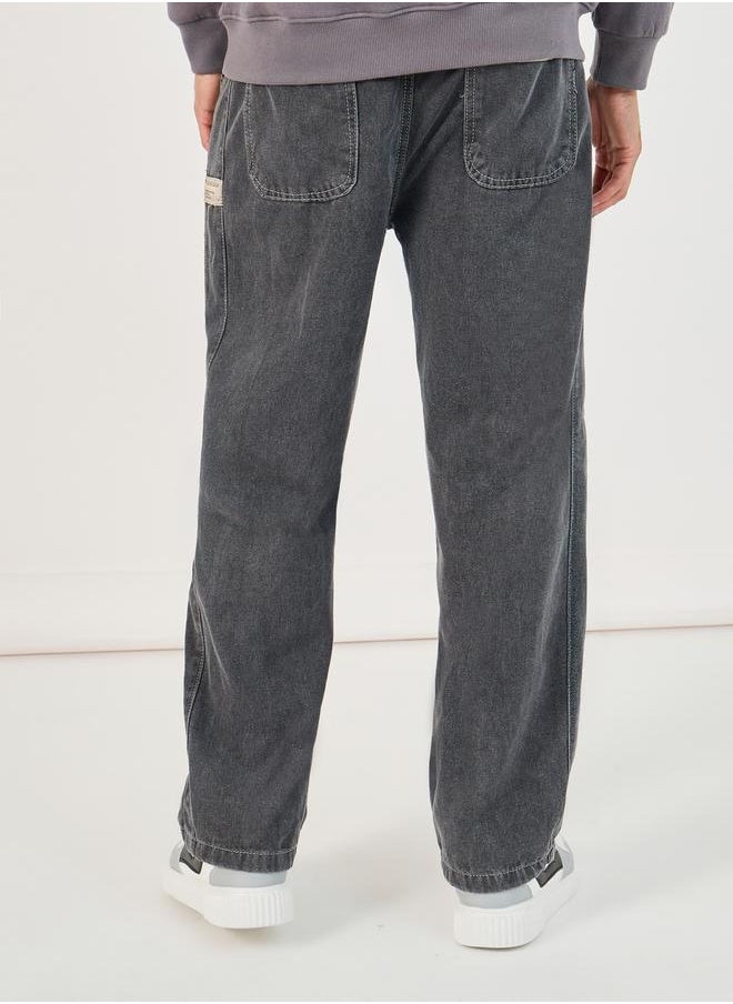 Cotton Stretch Relaxed Fit Jeans with Drawcord Detail