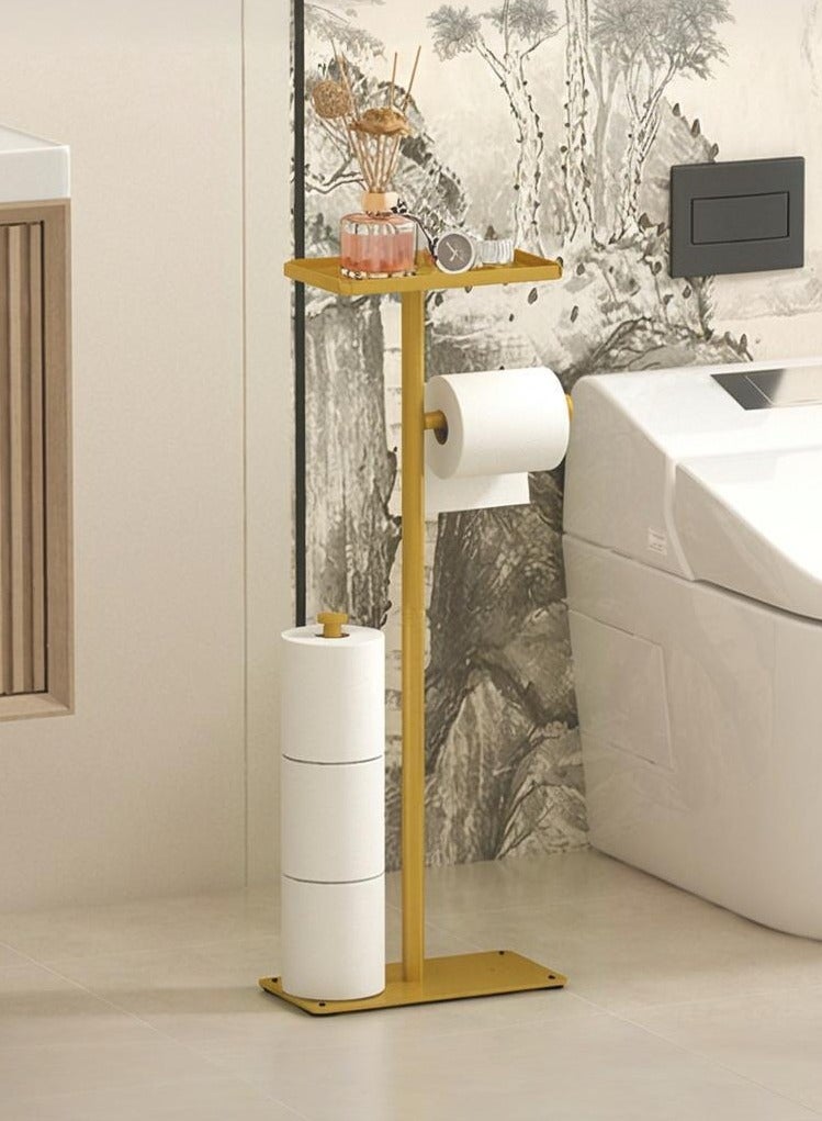 والالا أثاث حمام فاخر على الطراز الأوروبي الخفيف، رف منظم مناشف ورقية مزدوج القطب مثبت على الأرض مع طائرة تخزين - Image 1