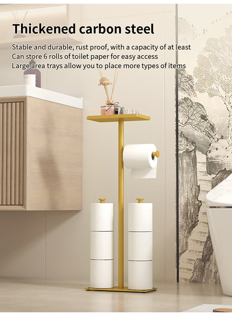 والالا أثاث حمام فاخر على الطراز الأوروبي الخفيف، رف منظم مناشف ورقية مزدوج القطب مثبت على الأرض مع طائرة تخزين - Image 4