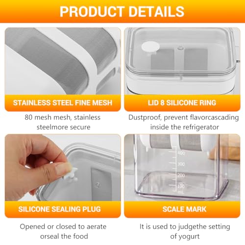 Supvox® 1100ML Greek Yogurt Strainer,Yogurt Filter Milk Strainer with Fine Mesh Bag,Multifunctional Yoghurt Filter Hung Curd Box Curd Maker for Making Thick Greek Soybean Milk - Image 5