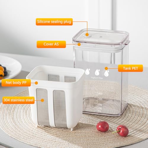 Supvox® 1100ML Greek Yogurt Strainer,Yogurt Filter Milk Strainer with Fine Mesh Bag,Multifunctional Yoghurt Filter Hung Curd Box Curd Maker for Making Thick Greek Soybean Milk - Image 4