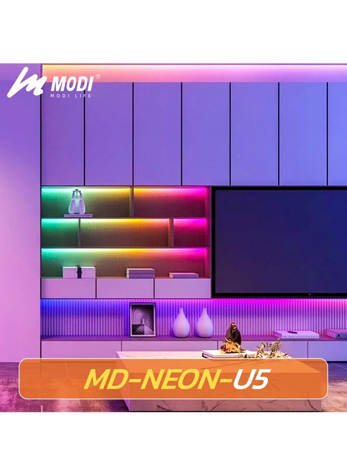 MODI - 5M Flexible Smart Bluetooth RGB LED Neon Strip Light Sync to Music Lighting for Home Decor Kitchen Bedroom Car Bike Hotel Outdoor Bar Parties Garden Desktop Decoration Mobile App Control USB Powered - Image 1