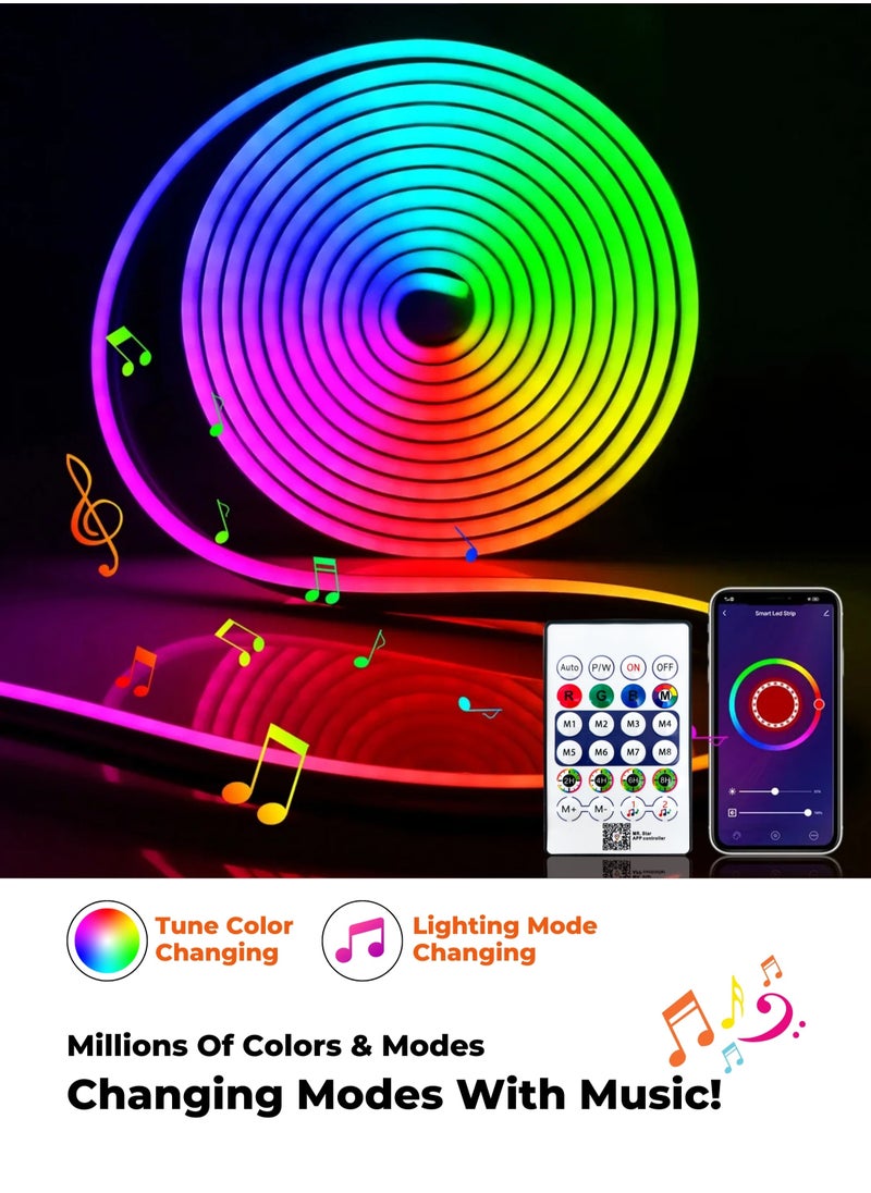 MODI - 5M Flexible Smart Bluetooth RGB LED Neon Strip Light Sync to Music Lighting for Home Decor Kitchen Bedroom Car Bike Hotel Outdoor Bar Parties Garden Desktop Decoration Mobile App Control USB Powered - Image 1