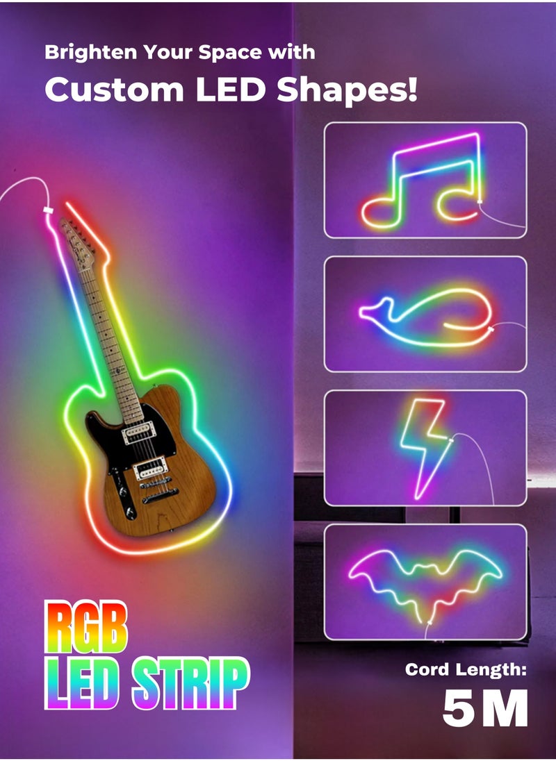 MODI - 5M Flexible Smart Bluetooth RGB LED Neon Strip Light Sync to Music Lighting for Home Decor Kitchen Bedroom Car Bike Hotel Outdoor Bar Parties Garden Desktop Decoration Mobile App Control USB Powered - Image 1