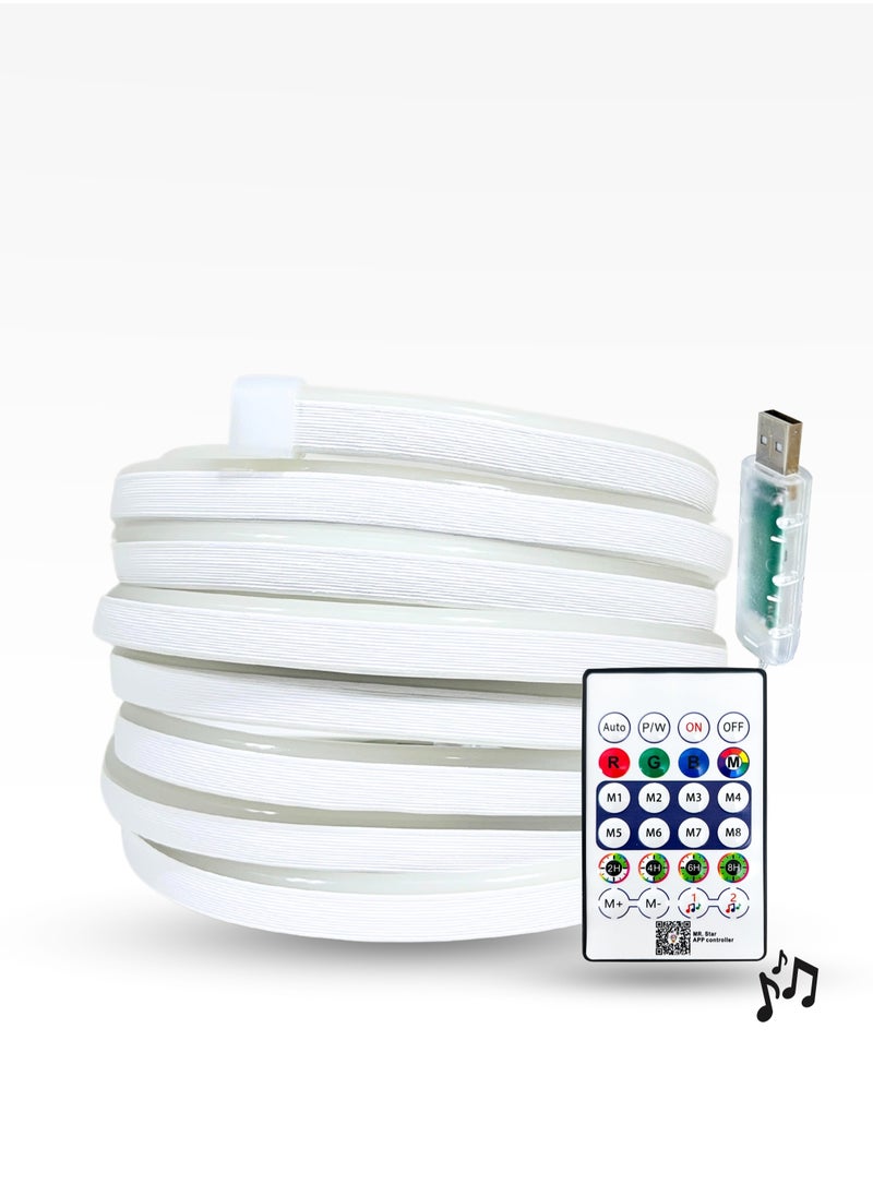 MODI - 5M Flexible Smart Bluetooth RGB LED Neon Strip Light Sync to Music Lighting for Home Decor Kitchen Bedroom Car Bike Hotel Outdoor Bar Parties Garden Desktop Decoration Mobile App Control USB Powered - Image 1