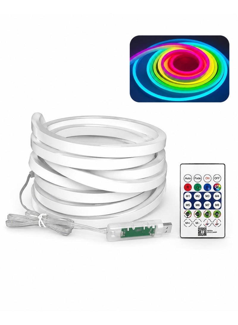 MODI 5 Meters RGB LED Neon Strip Light, 5 Lighting Modes, USB Powered Flexible Rope Light With Remote & App Control, Music Sync, DIY Shape Neon Lighting For Bedroom Gaming Room TV Party Decor - Image 2