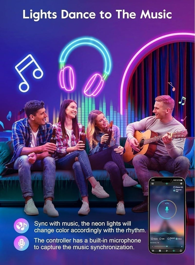 MODI 5M RGB LED Neon Strip Light, USB Powered Flexible Neon Rope With App & Remote Control, Music Sync, 5 Lighting Modes, DIY Bedroom Gaming Room & TV Backlight - Image 5