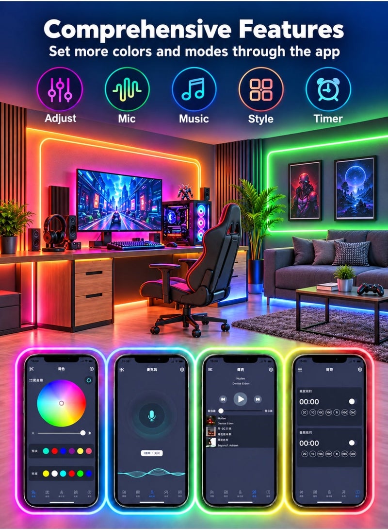 مودي حبل إضاءة نيون LED RGB بطول 5 أمتار، منفذ USB 5 فولت، تحكم عبر تطبيق وجهاز تحكم عن بعد، مزامنة الموسيقى، مناسب لغرف النوم وغرف الألعاب، مقاوم للماء والغبار IP20 للاستخدام الداخلي - Image 4