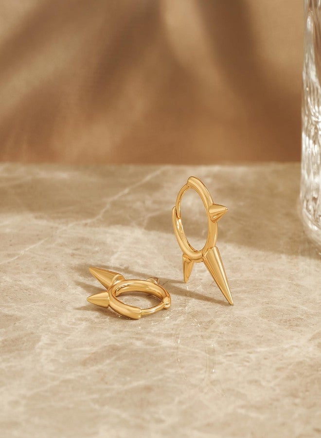 VACRONA Gold Spike Earrings Huggie Earrings for Women 14k Gold Plated Small Huggie Hoop Earrings Simple Lightweight Hoops Gift for Women - Image 5