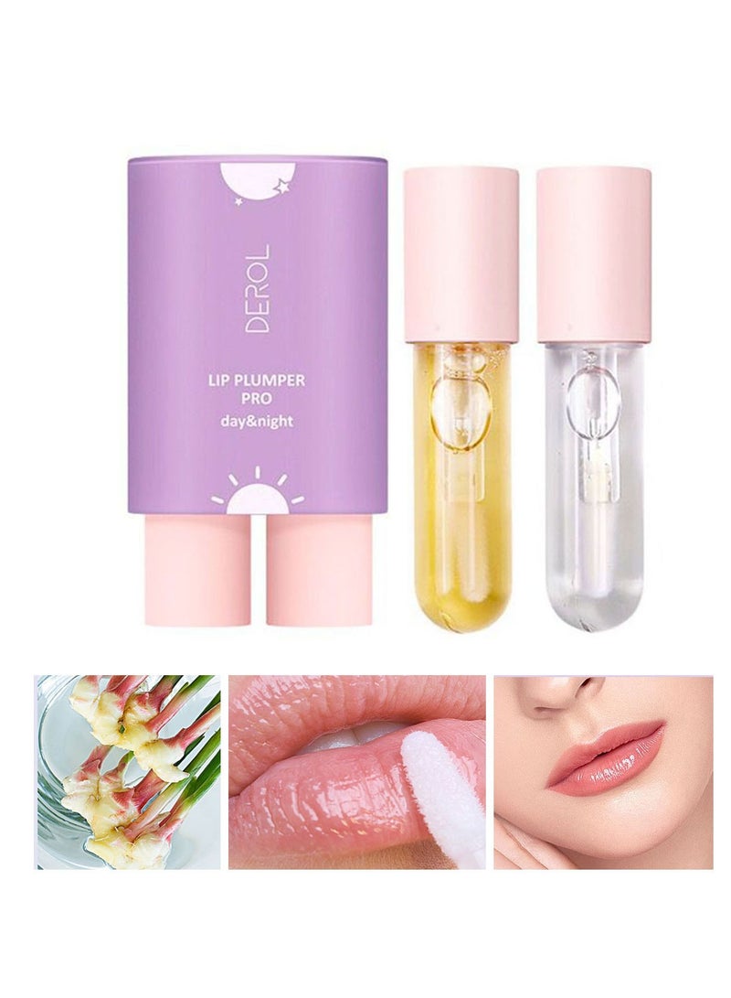 Lip Plumper Set 2PCS Day and Night Maximizer Hydrating Lip Care Maximizer Volume Balm Extreme Buxom Plant Lip Essence Oil Treatment Serum for Dry Cracked Lips Hydrating Plumping Gloss Kit