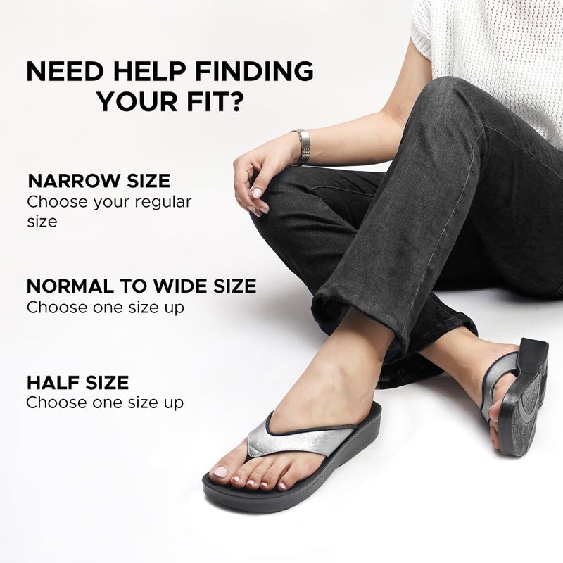 AEROTHOTIC Comfy Flip Flops for Women with Arch Support Orthotic Footbed Stylish Faux Leather Padded Straps with Soft Toe Post & Non-Slip Sole Slip On Casual Indoor and Outdoor Ladies Sandals (Matt Silver, SIze 8) - Image 3